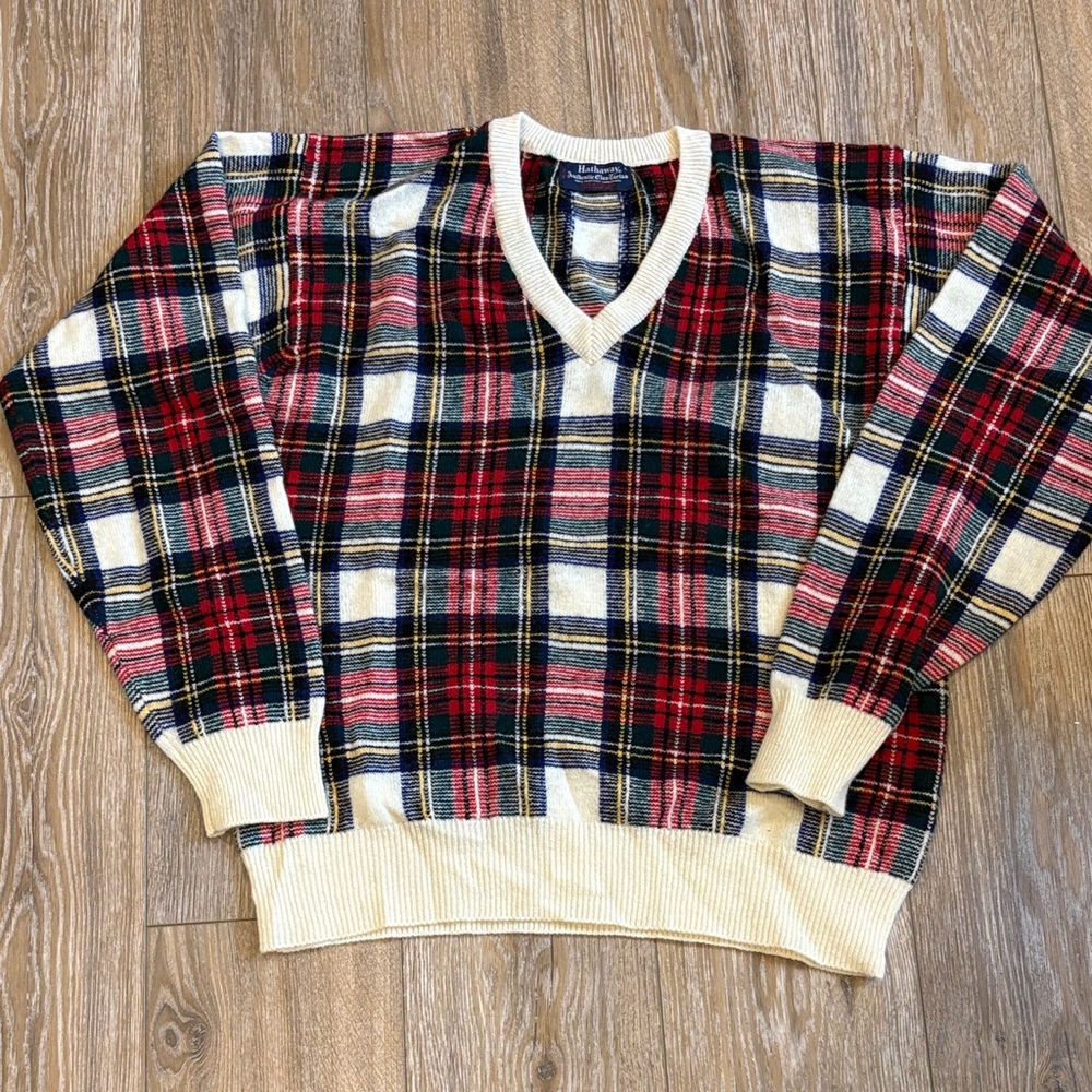 Vintage Hathaway Clan Tartan V Neck Sweater - lambswool